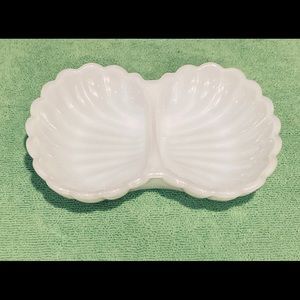 Vintage Milk glass double shell dish
